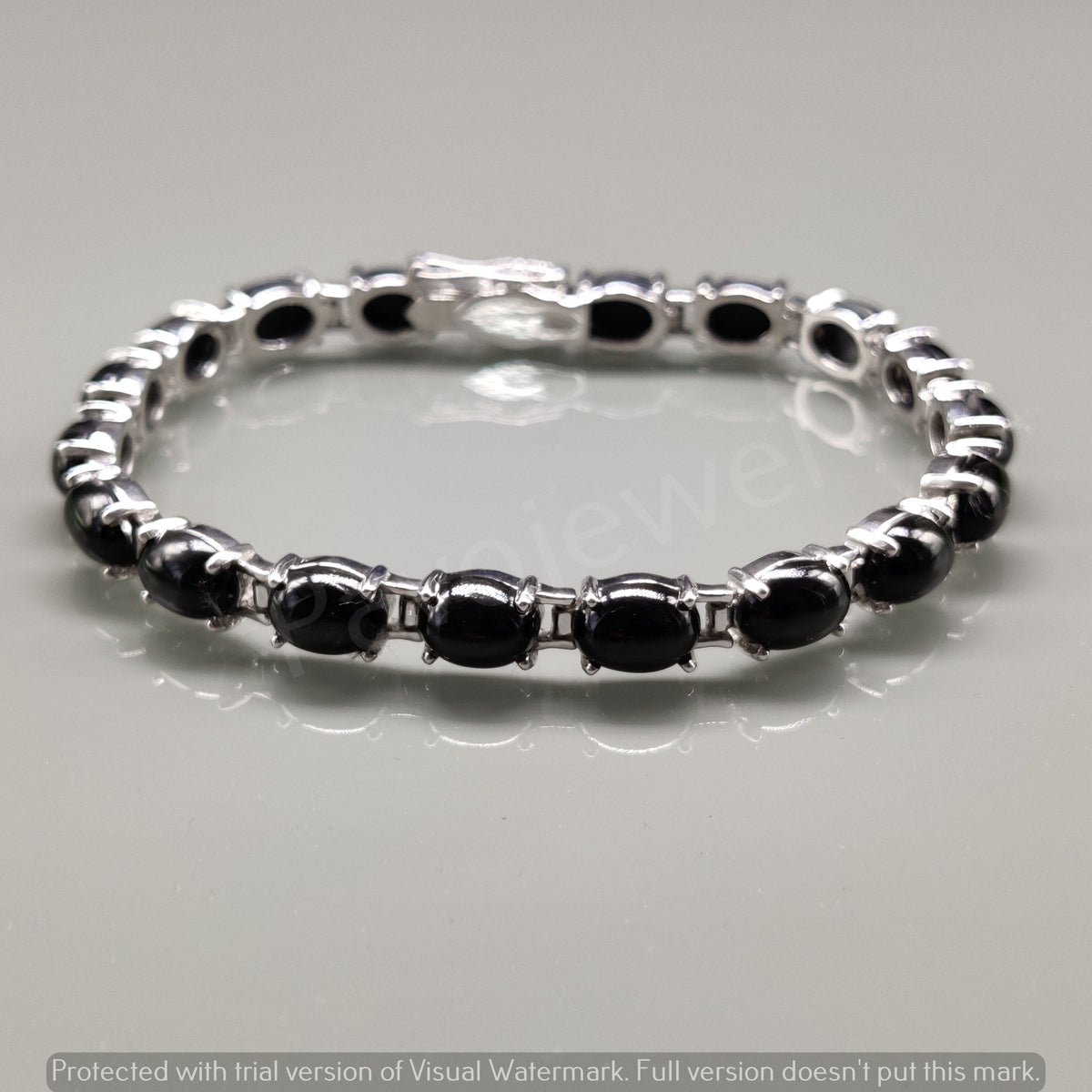 Natural Black Star Smooth Oval Cabochon Gemstone Bracelet, 925 Sterling Silver, Tennis Bracelet, Black Star Bracelet, Anniversary Gifts