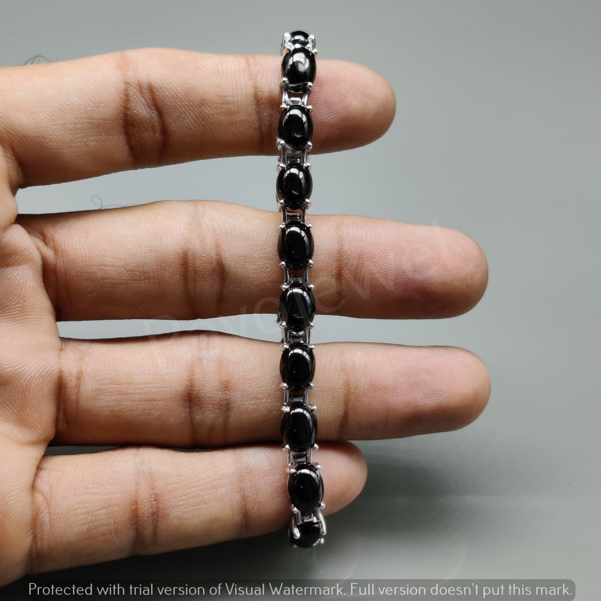 Natural Black Star Smooth Oval Cabochon Gemstone Bracelet, 925 Sterling Silver, Tennis Bracelet, Black Star Bracelet, Anniversary Gifts