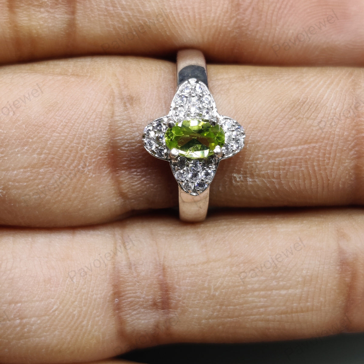 Peridot & Cubic Zircon Ring, 925 Sterling Silver, August Birthstone, Handmade Jewelry
