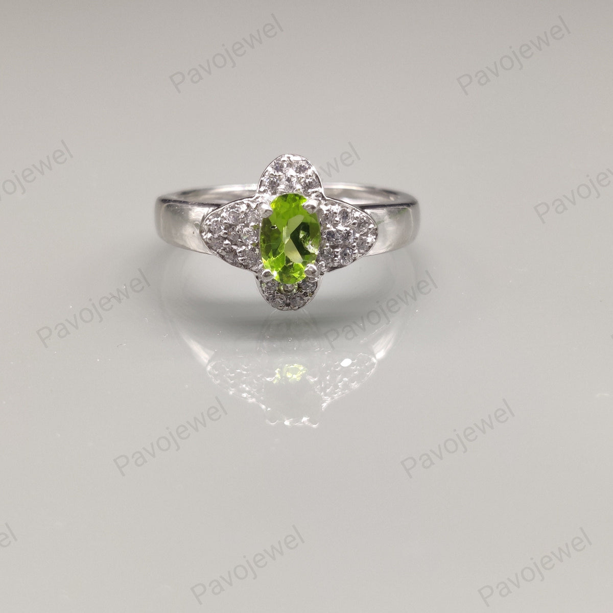 Peridot & Cubic Zircon Ring, 925 Sterling Silver, August Birthstone, Handmade Jewelry