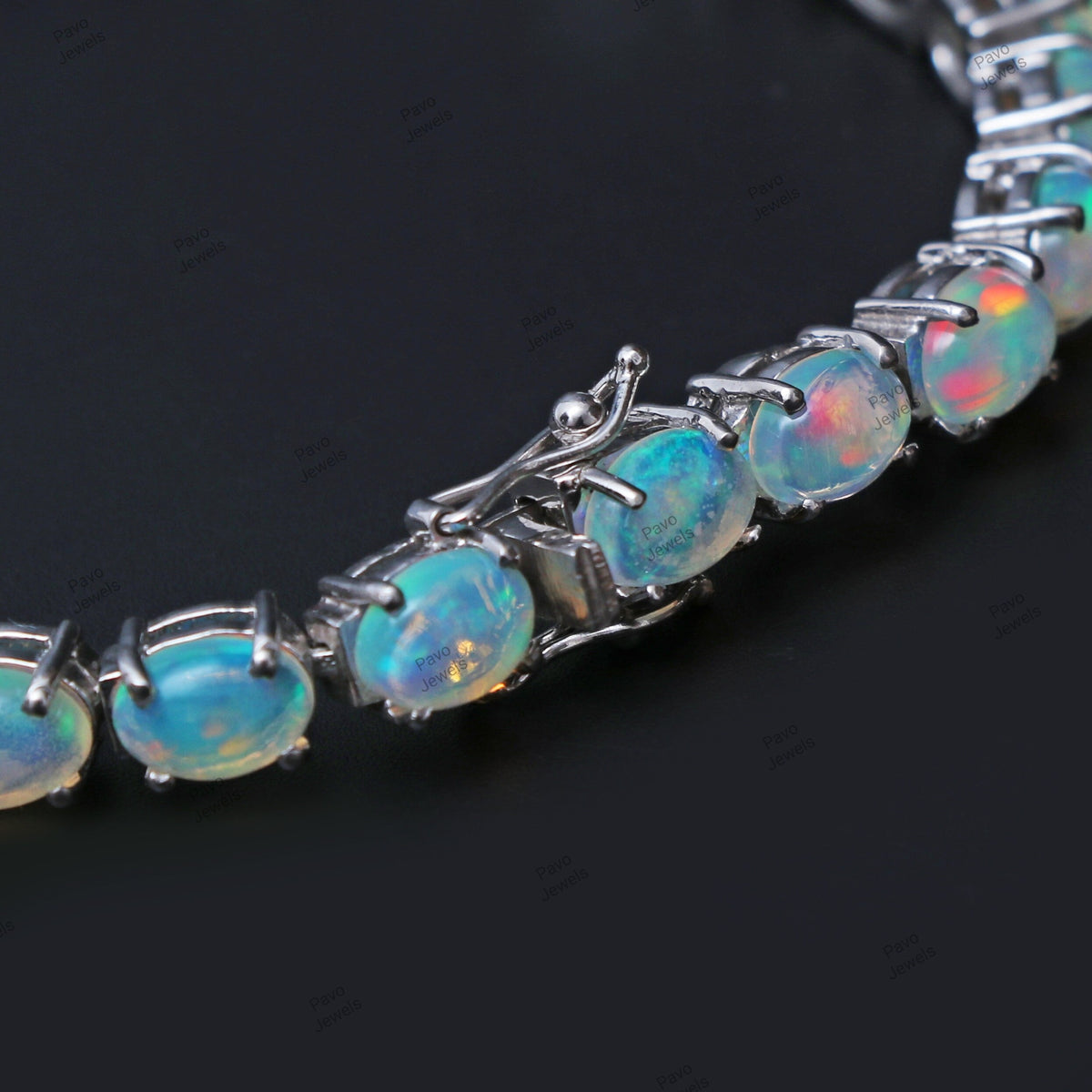 Ethiopian Opal Tennis Bracelet: 925 Sterling Silver Oval Gemstone
