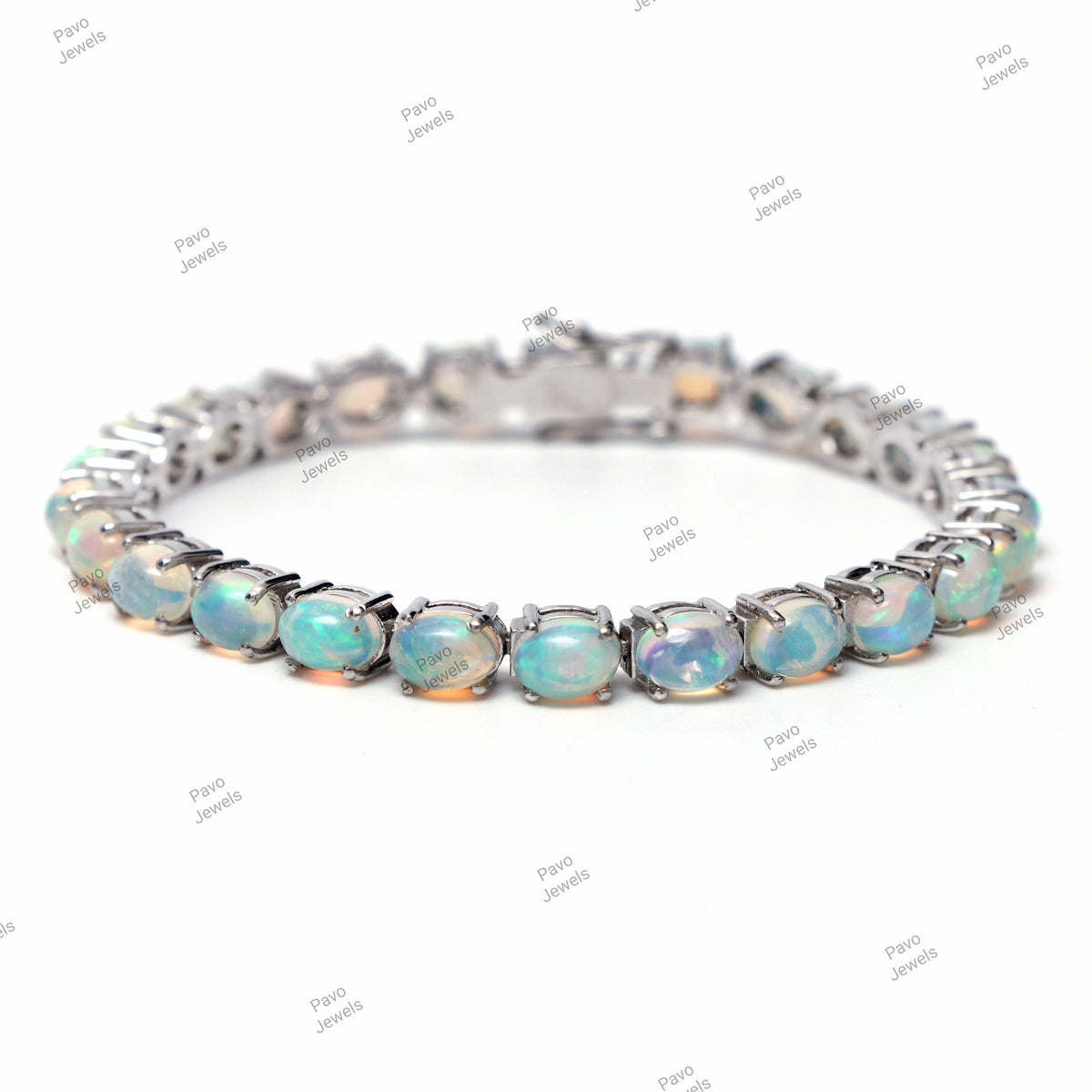 Ethiopian Opal Tennis Bracelet: 925 Sterling Silver Oval Gemstone
