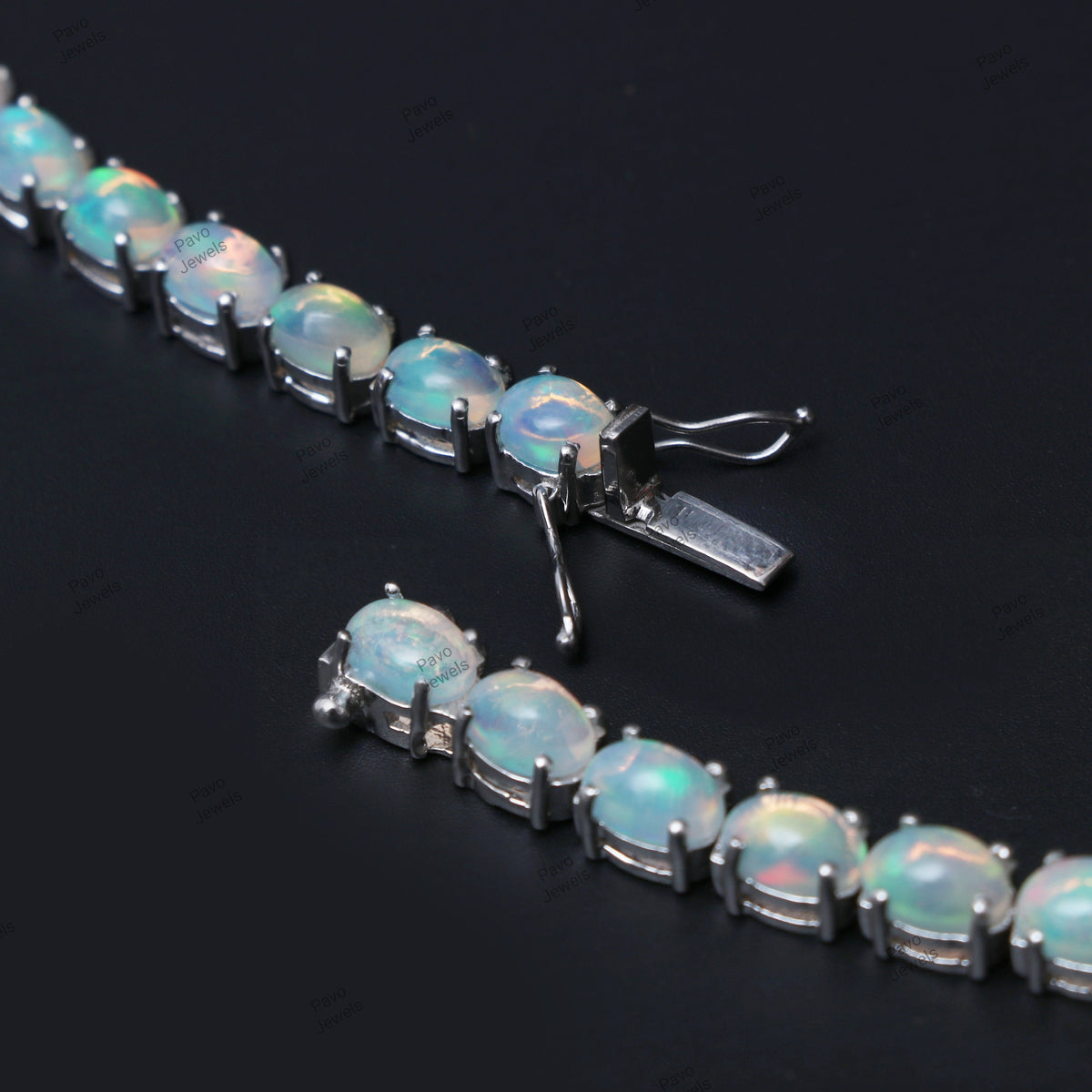 Ethiopian Opal Tennis Bracelet: 925 Sterling Silver Oval Gemstone