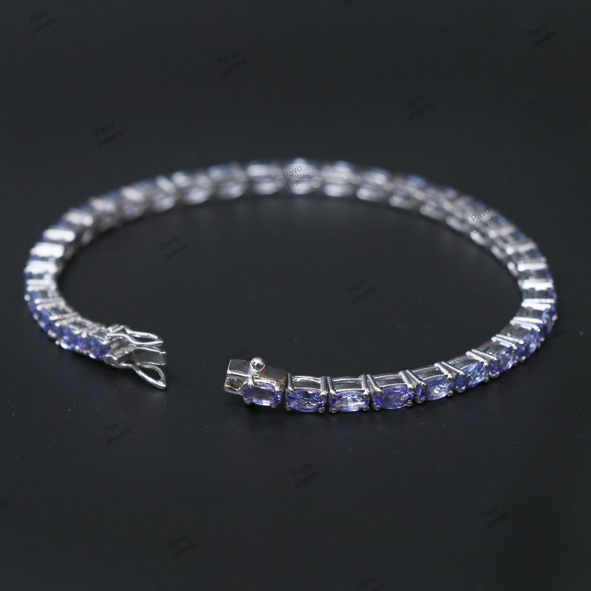 Natural Tanzanite Oval Faceted Gemstone Tennis Bracelet, 925 Sterling Silver