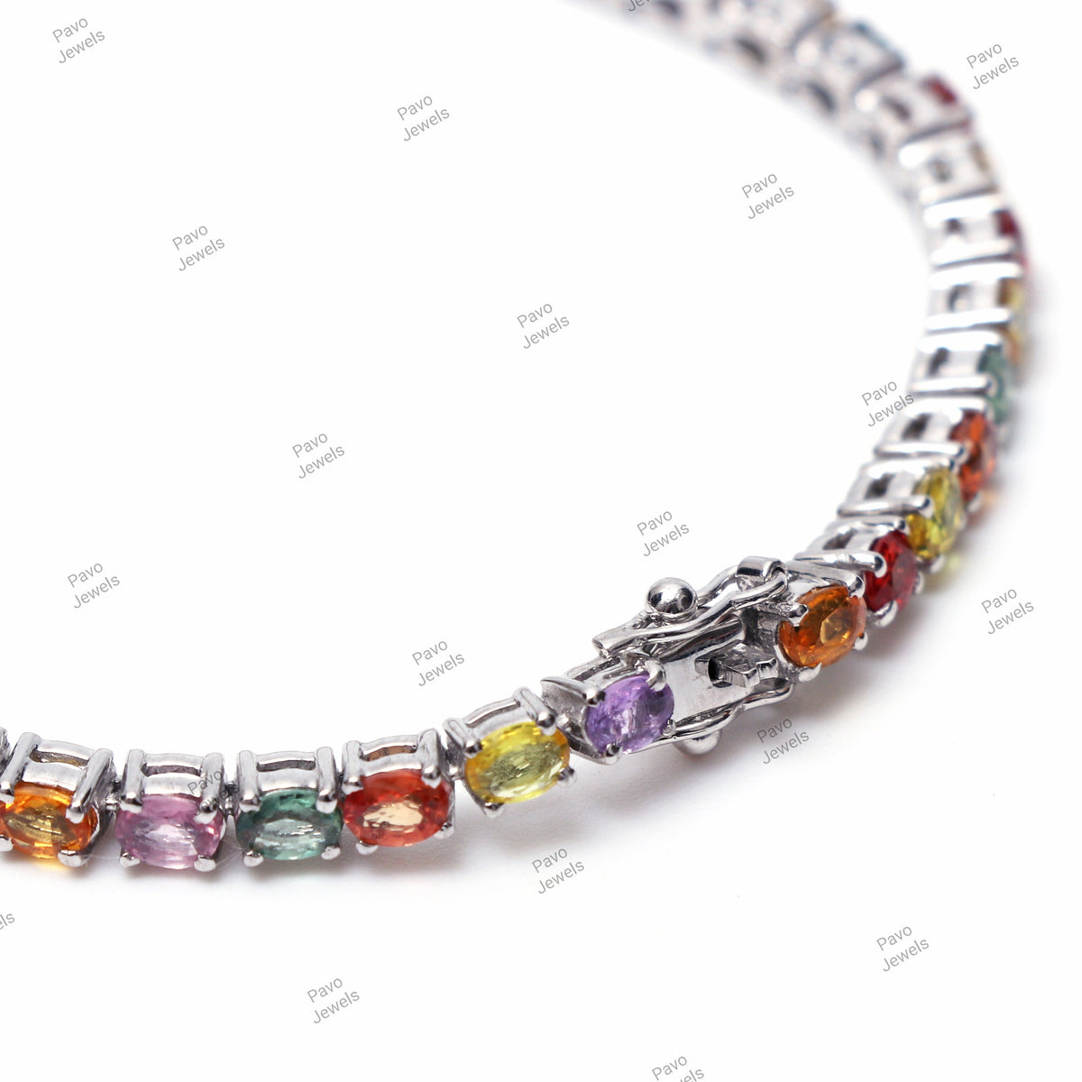 Multi Sapphire Oval Cut Tennis Bracelet, 925 Sterling Silver, Multi Color Gemstone Jewelry