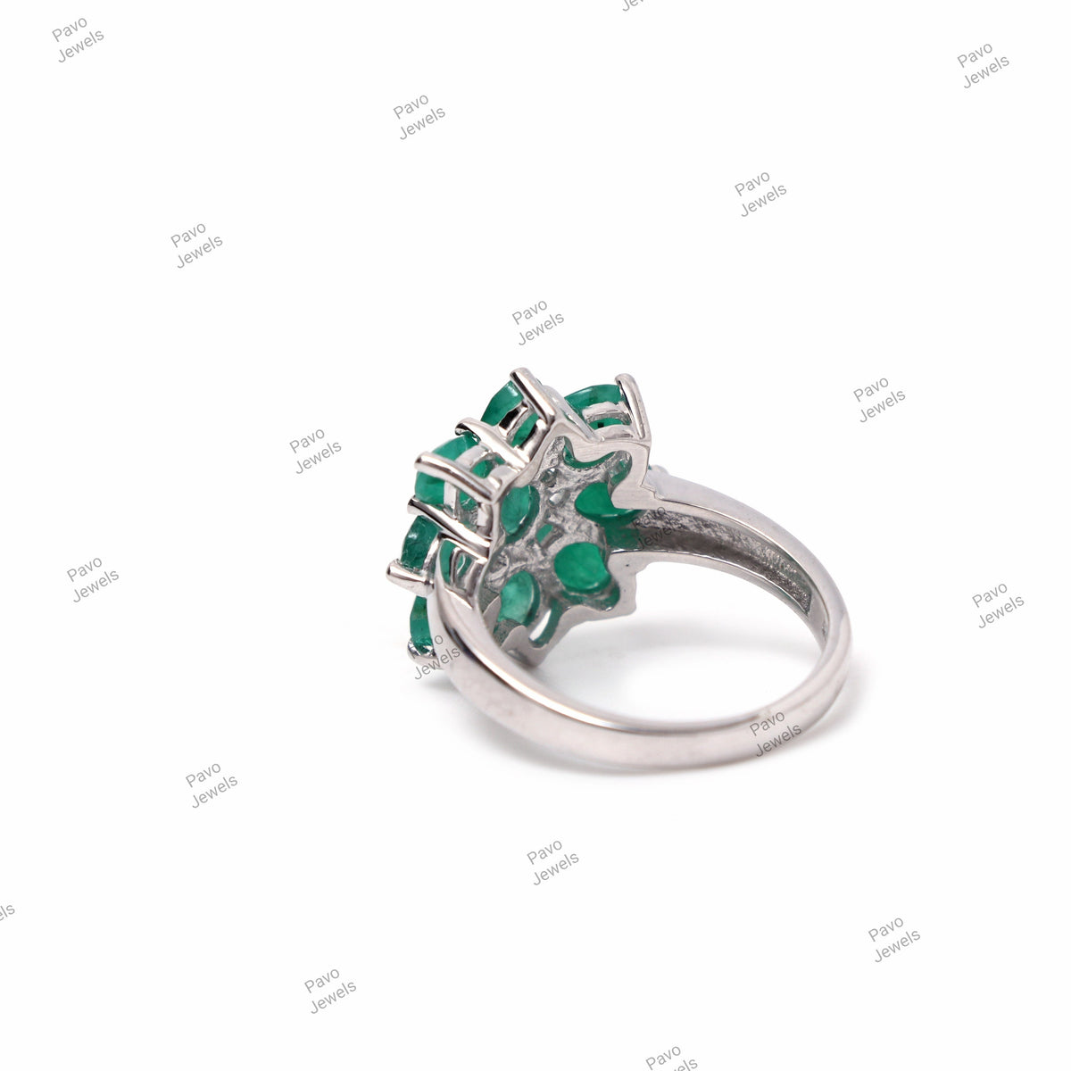 Natural Emerald Ring , 925 Sterling Silver, Green Flower Engagement , Emerald Jewelry