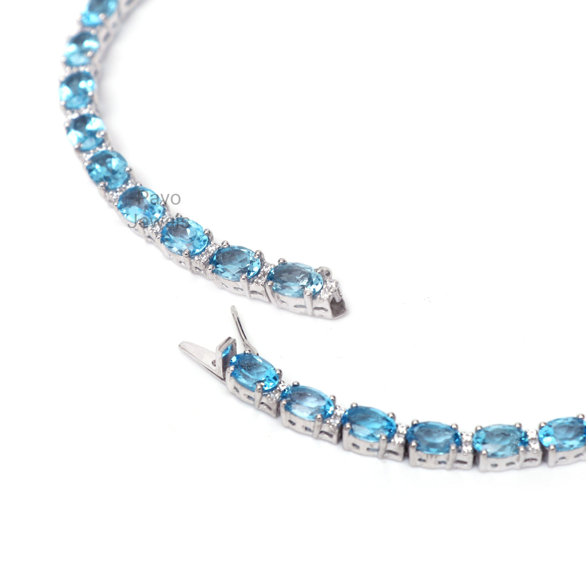 Handmade Swiss Blue Topaz Tennis Bracelet - Sterling Silver November Birthstone