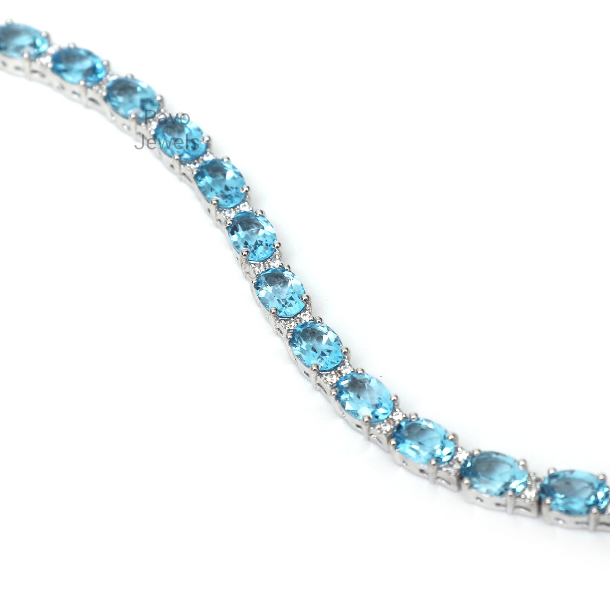 Handmade Swiss Blue Topaz Tennis Bracelet - Sterling Silver November Birthstone