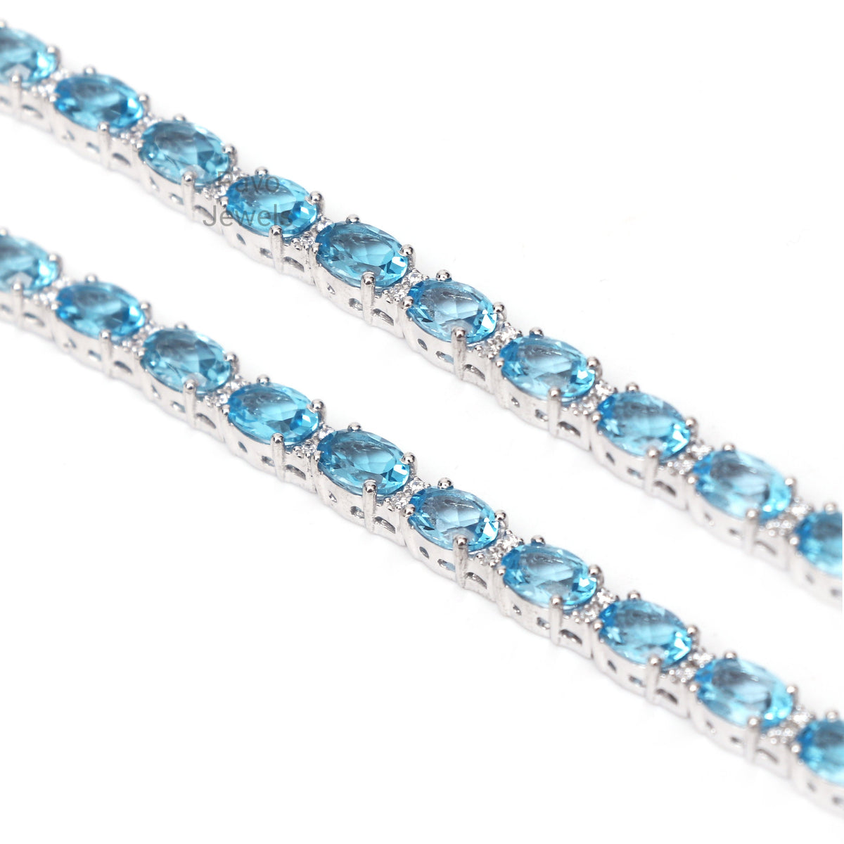 Handmade Swiss Blue Topaz Tennis Bracelet - Sterling Silver November Birthstone
