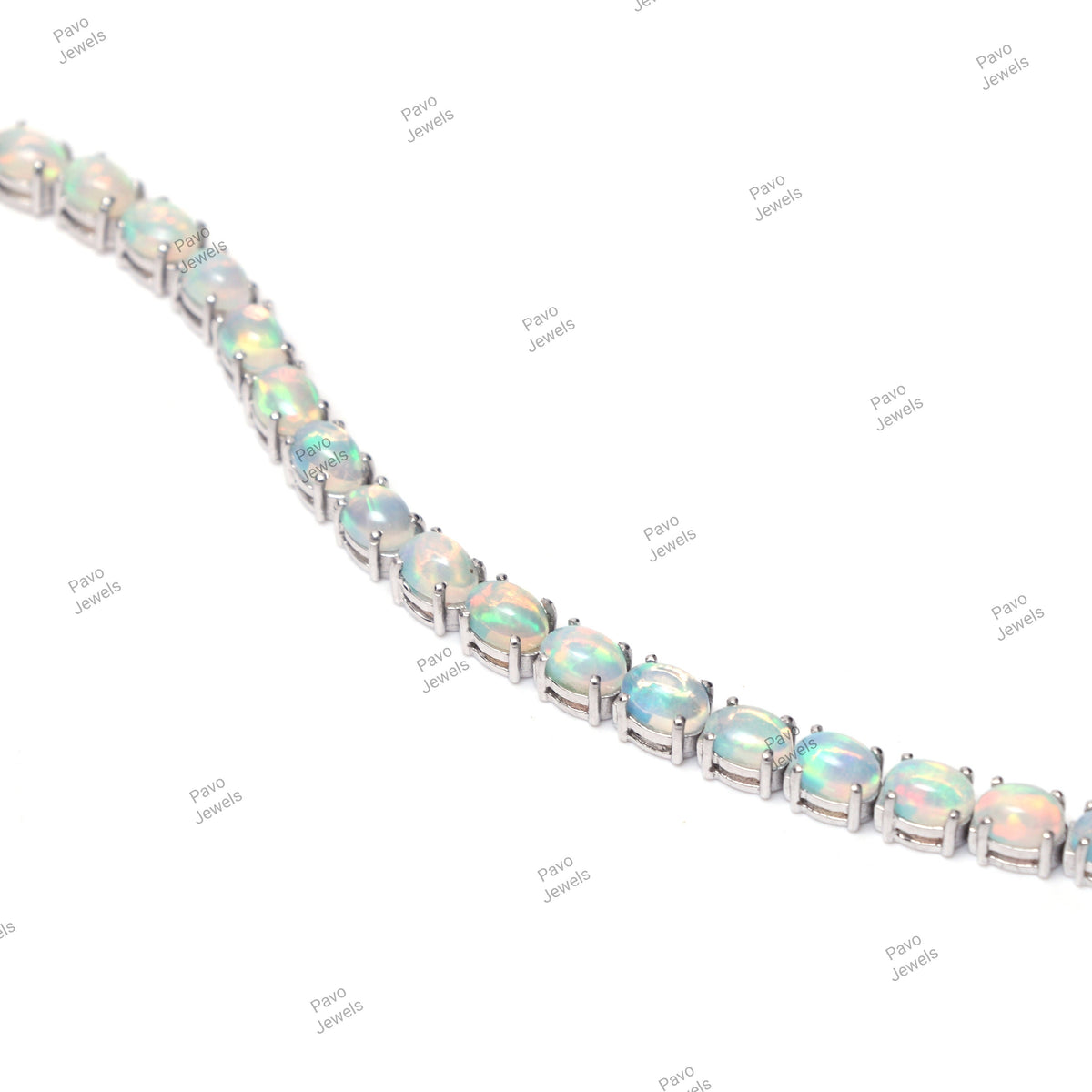 Ethiopian Opal Tennis Bracelet: 925 Sterling Silver Oval Gemstone