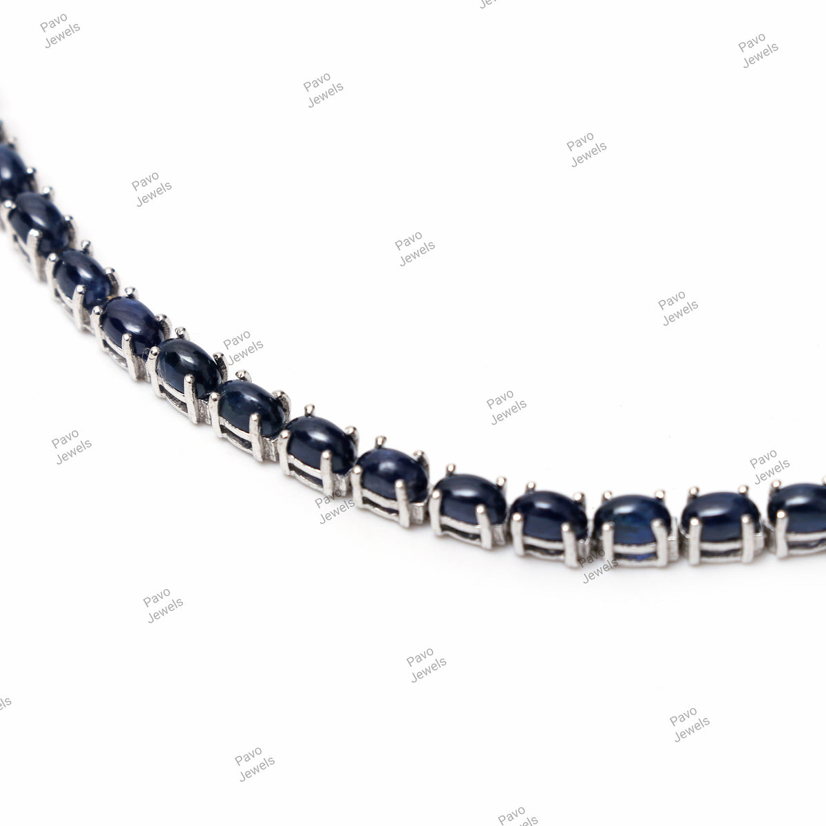 Blue Sapphire Oval Cabochon Tennis Bracelet, 925 Sterling Silver