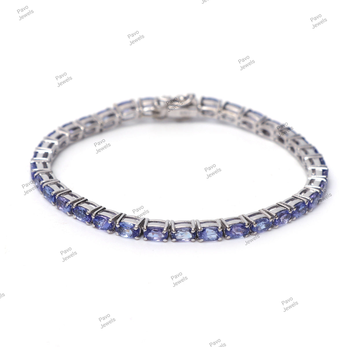 Natural Tanzanite Oval Faceted Gemstone Tennis Bracelet, 925 Sterling Silver