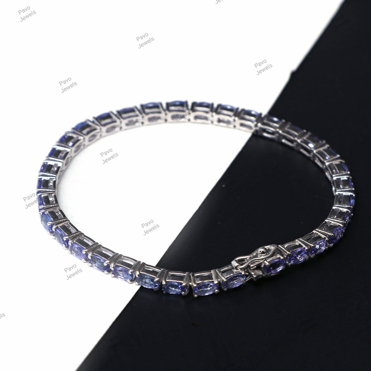 Natural Tanzanite Oval Faceted Gemstone Tennis Bracelet, 925 Sterling Silver