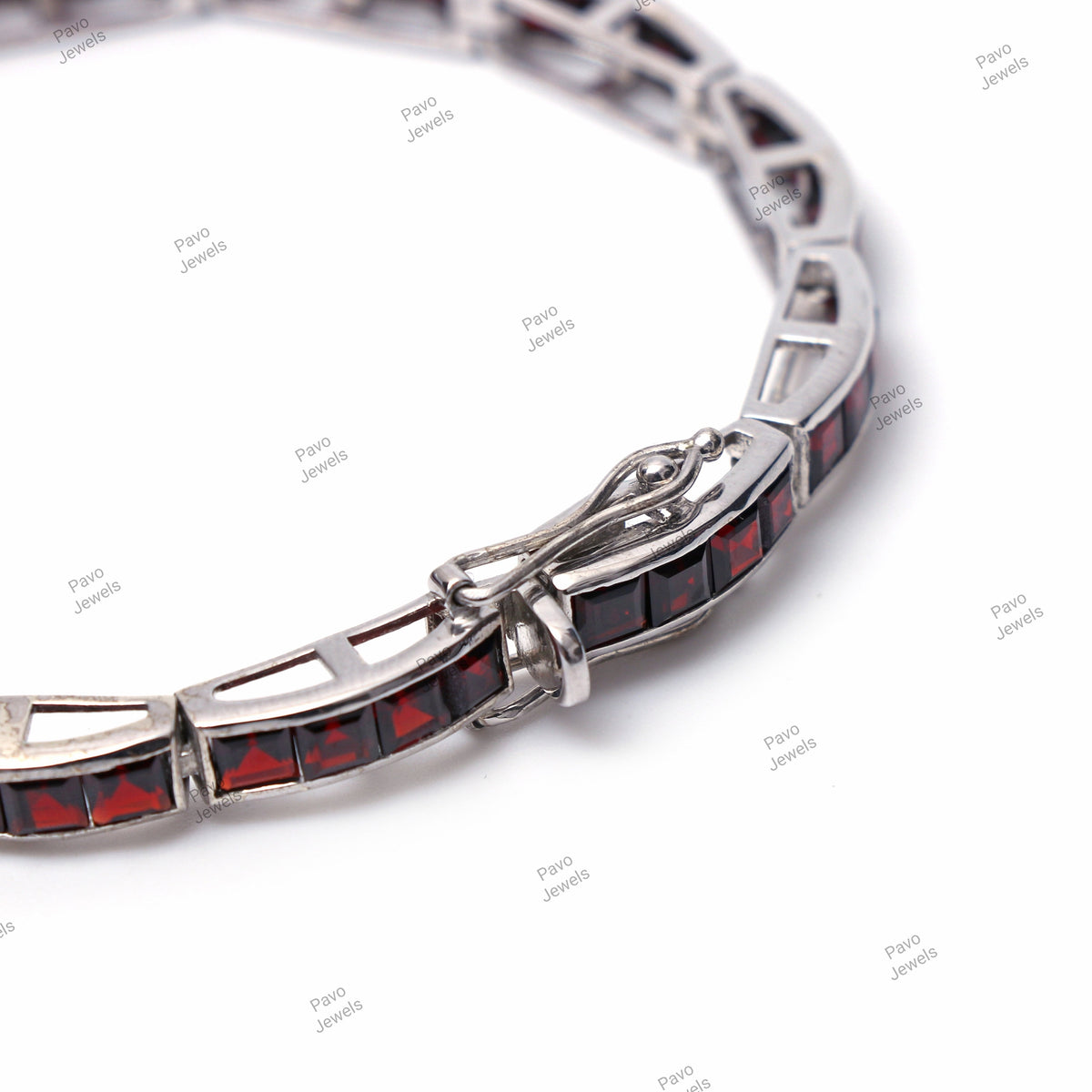Square Garnet Tennis Bracelet, 925 Sterling Silver, Anniversary Gift