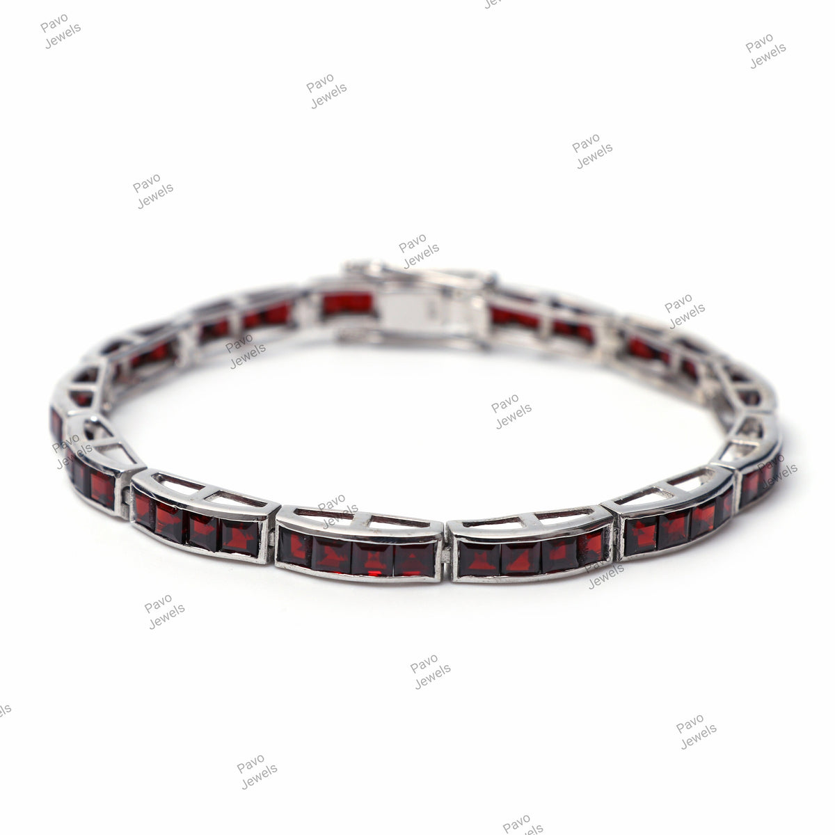 Square Garnet Tennis Bracelet, 925 Sterling Silver, Anniversary Gift