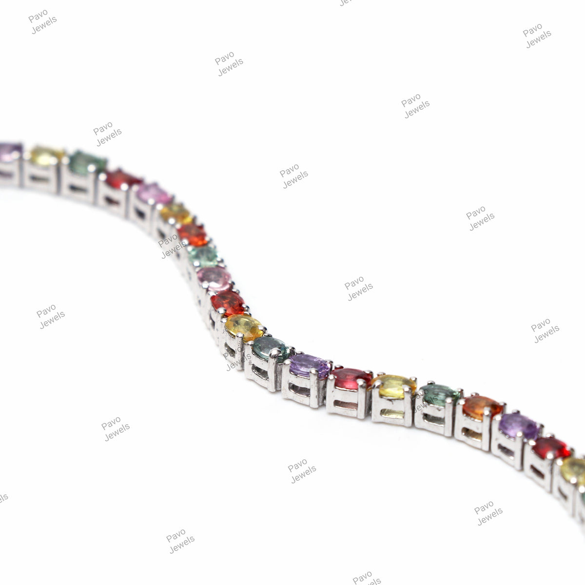 Multi Sapphire Oval Cut Tennis Bracelet, 925 Sterling Silver, Multi Color Gemstone Jewelry
