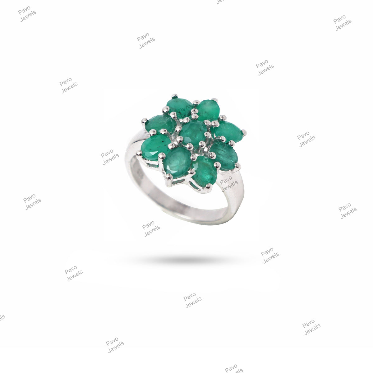 Natural Emerald Ring , 925 Sterling Silver, Green Flower Engagement , Emerald Jewelry