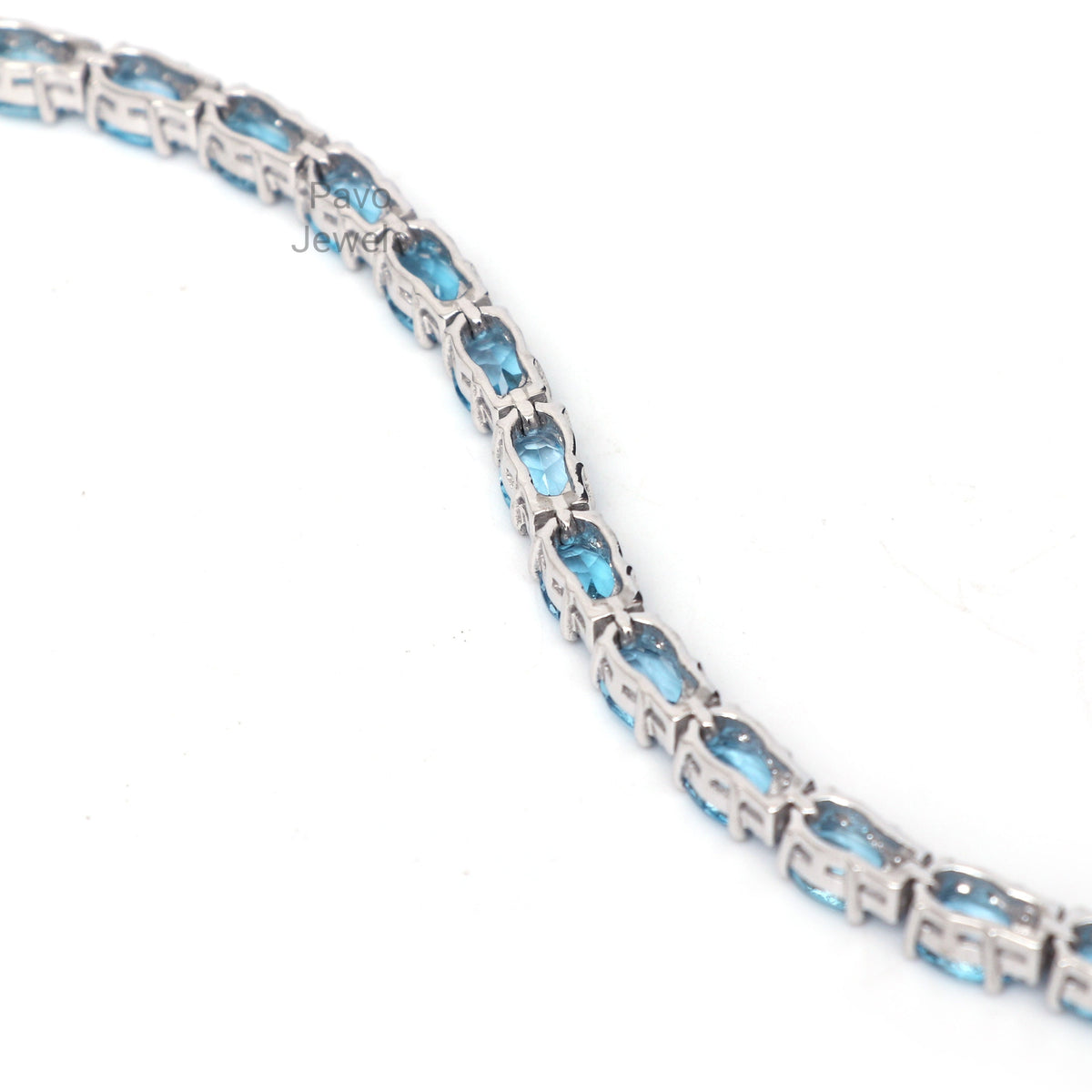 Handmade Swiss Blue Topaz Tennis Bracelet - Sterling Silver November Birthstone