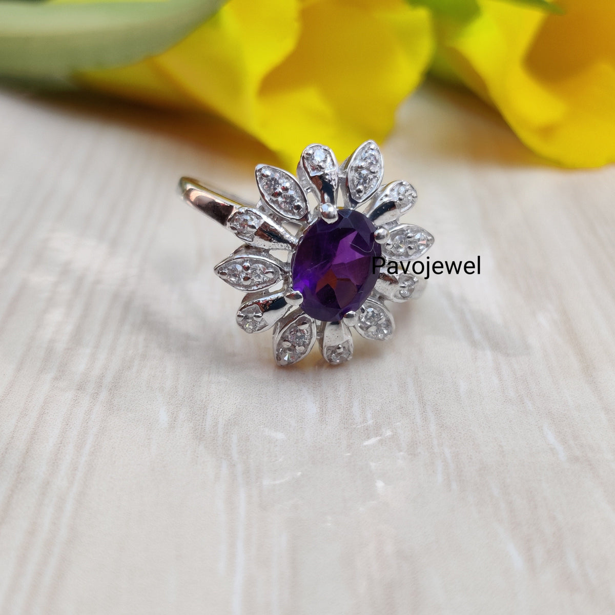 Sterling Silver Amethyst Ring: February Birthstone, Zircon Accents Christmas Gift