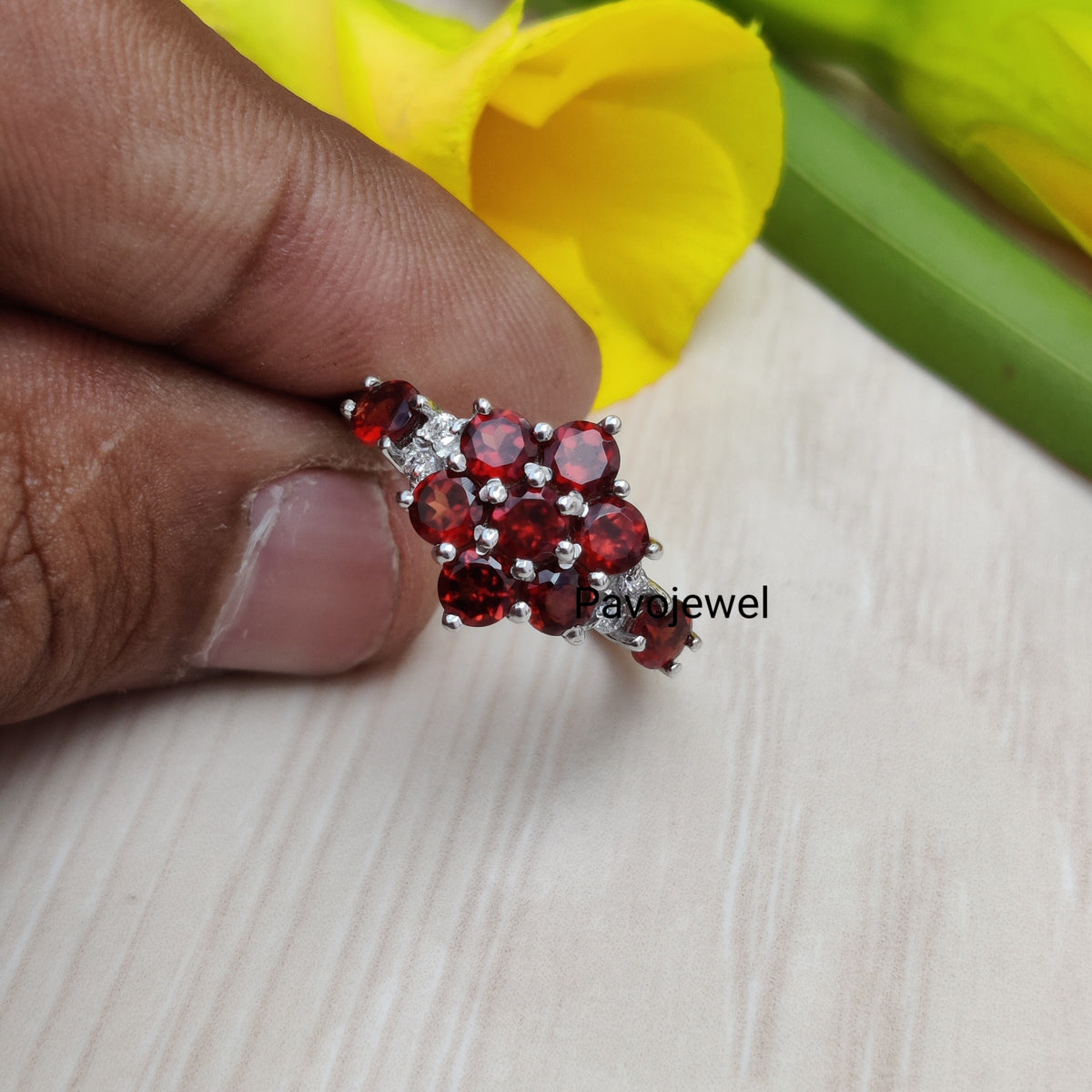 Natural Garnet Ring: 925 Sterling Silver Birthstone Jewelry Christmas Gifts For Her