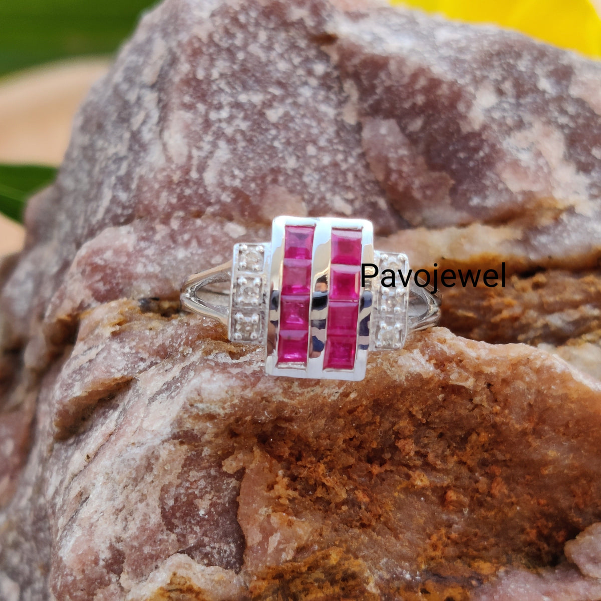 Ruby Ring: Sterling Silver & Diamond Accent, Christmas Jewelry