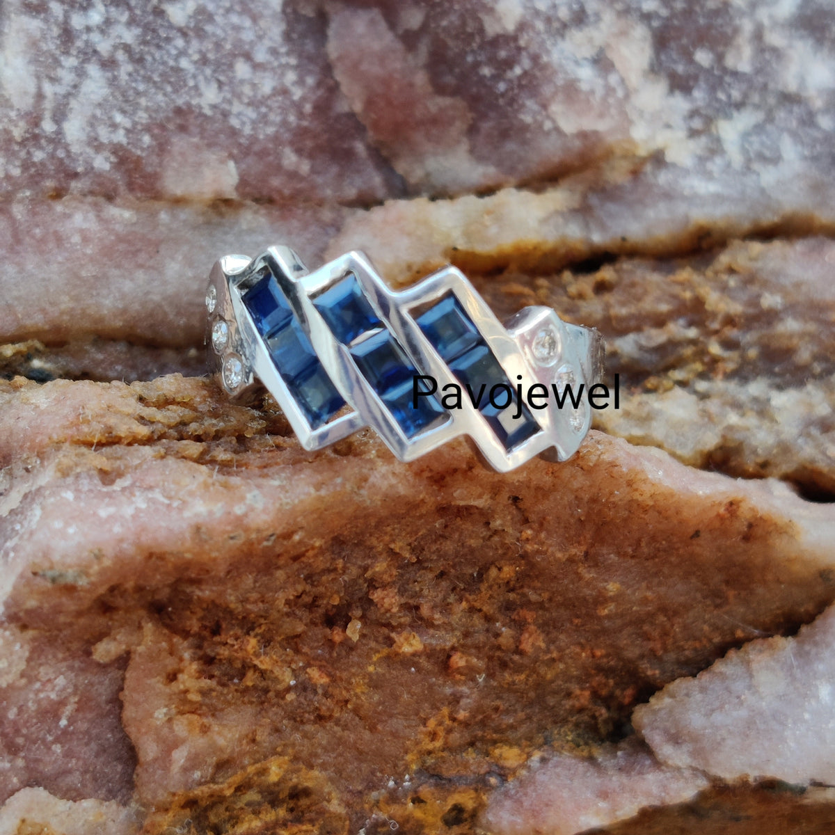 Blue Sapphire Diamond Ring: Sterling Silver Christmas Gifts for Her