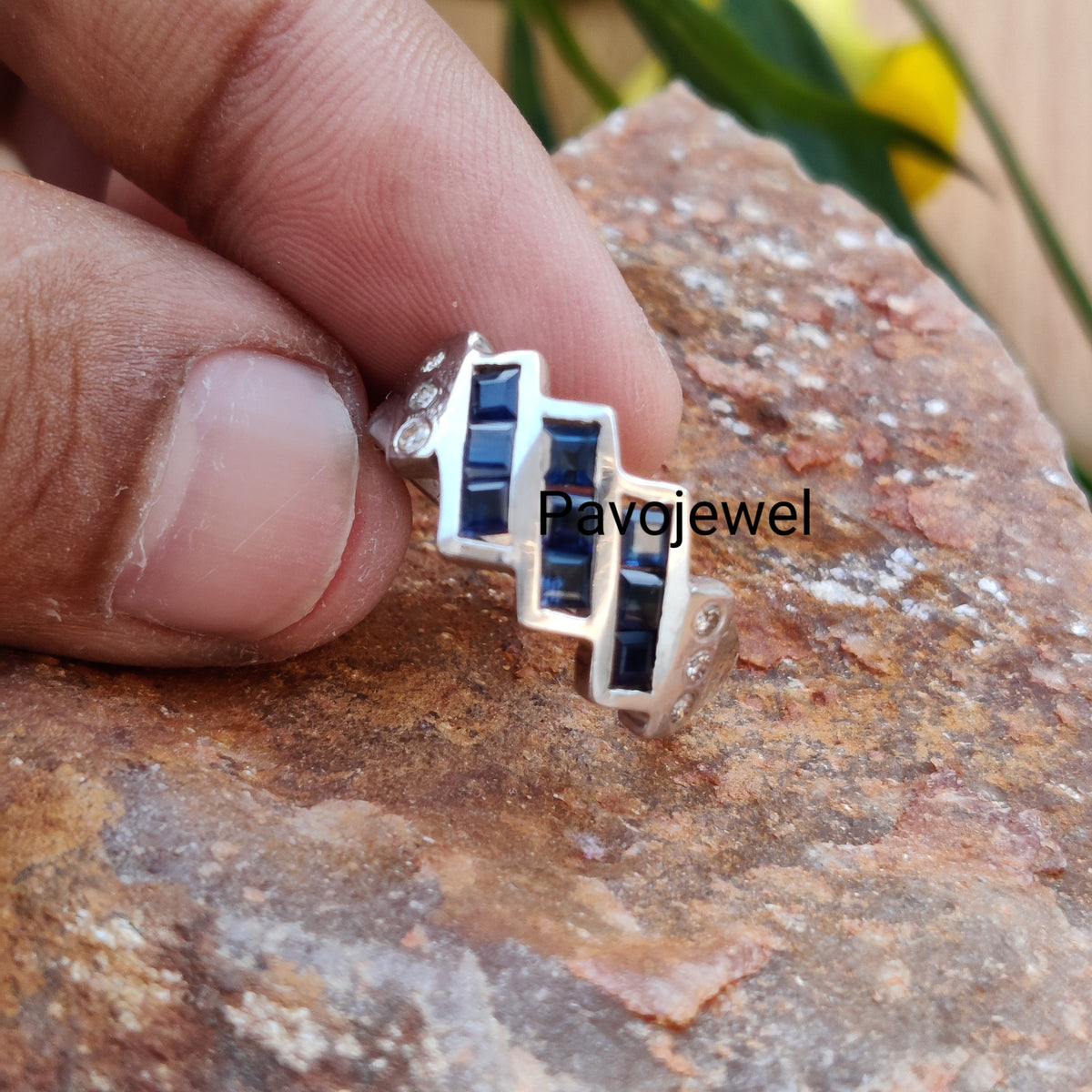 Blue Sapphire Diamond Ring: Sterling Silver Christmas Gifts for Her