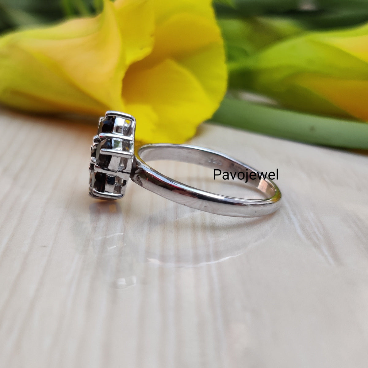 Smoky Quartz Flower Ring, Sterling Silver, November Birthstone