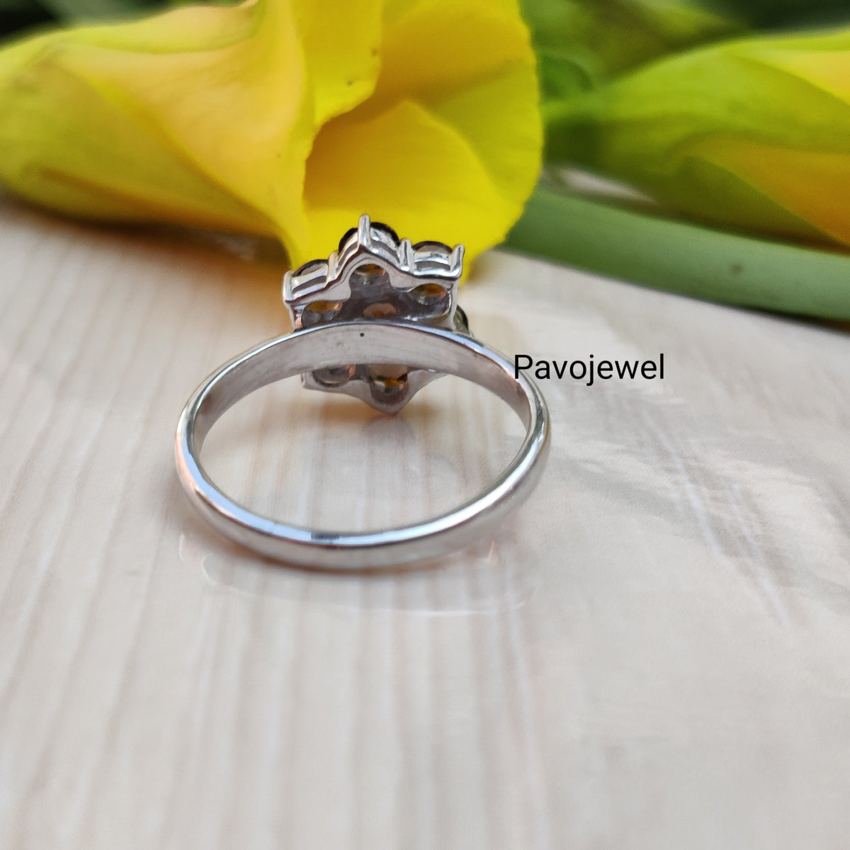 Smoky Quartz Flower Ring, Sterling Silver, November Birthstone