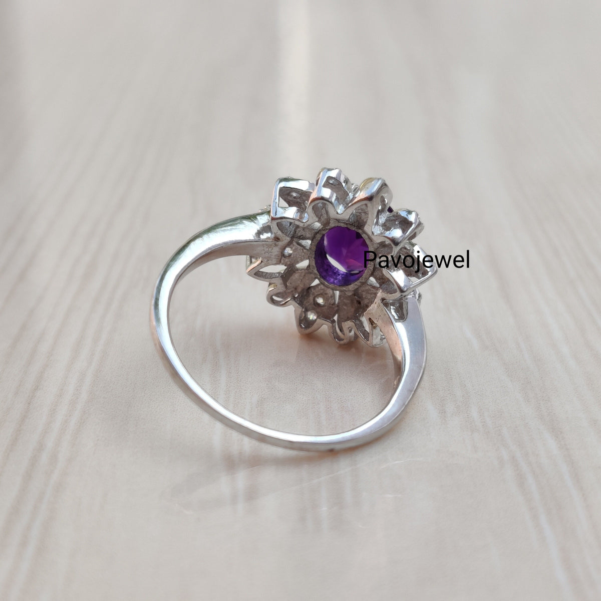 Sterling Silver Amethyst Ring: February Birthstone, Zircon Accents Christmas Gift