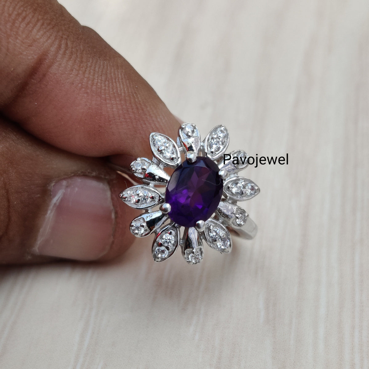 Sterling Silver Amethyst Ring: February Birthstone, Zircon Accents Christmas Gift
