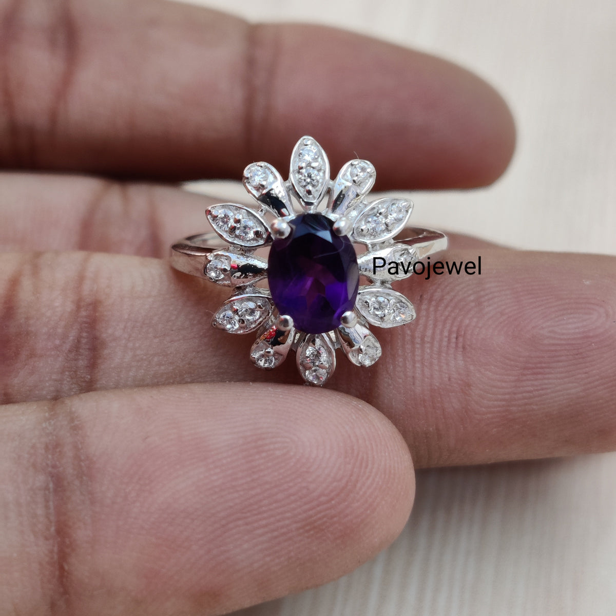 Sterling Silver Amethyst Ring: February Birthstone, Zircon Accents Christmas Gift