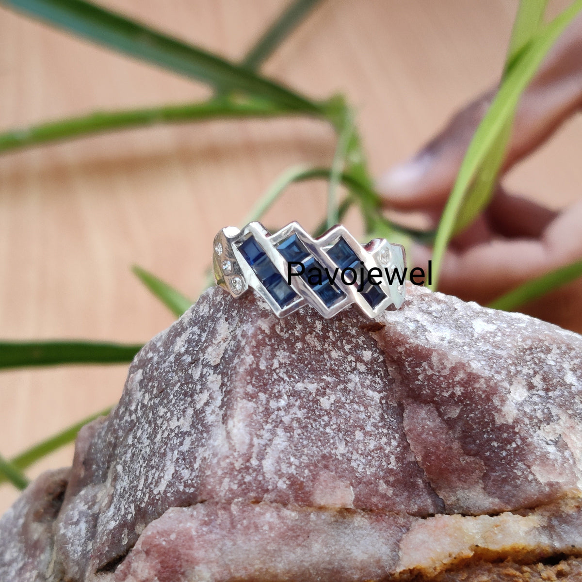 Blue Sapphire Diamond Ring: Sterling Silver Christmas Gifts for Her