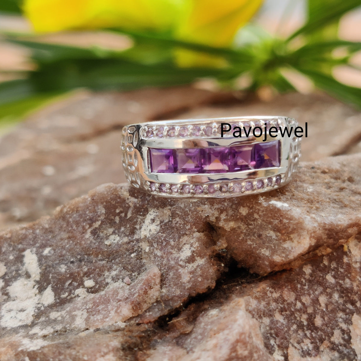 Amethyst, Garnet, Citrine, Multi Stone Eternity Band: 925 Sterling Ring Christmas Gift