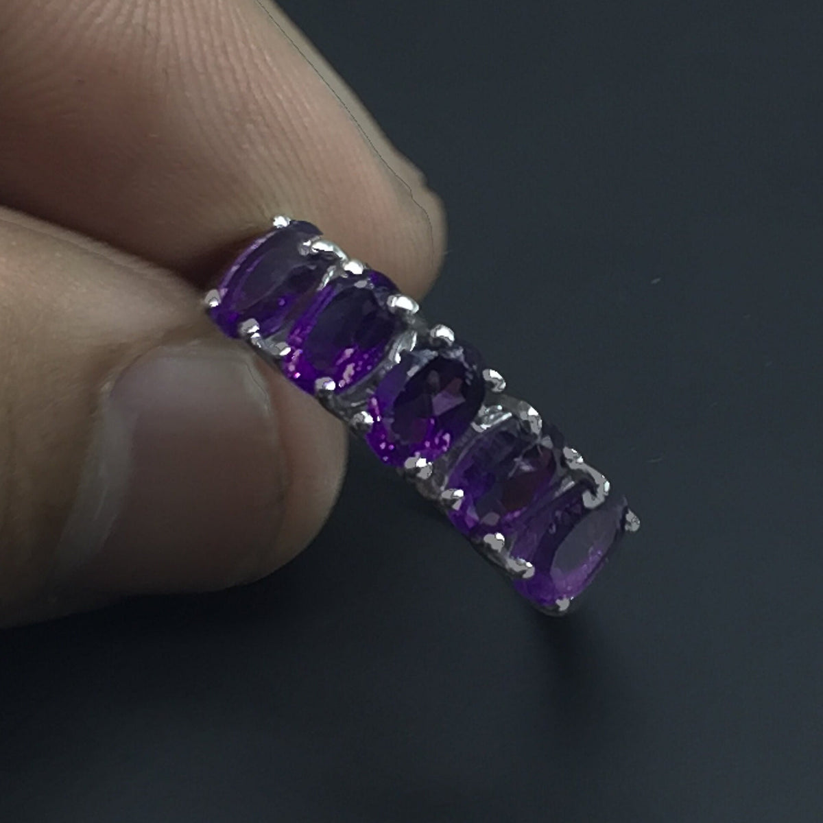 Amethyst Half Eternity Band Ring: 925 Sterling Silver February Birthstone