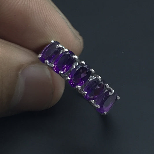 Amethyst Half Eternity Band Ring: 925 Sterling Silver February Birthstone