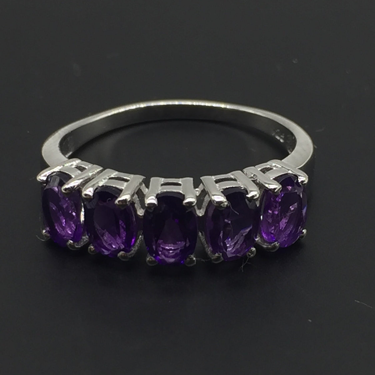 Amethyst Half Eternity Band Ring: 925 Sterling Silver February Birthstone