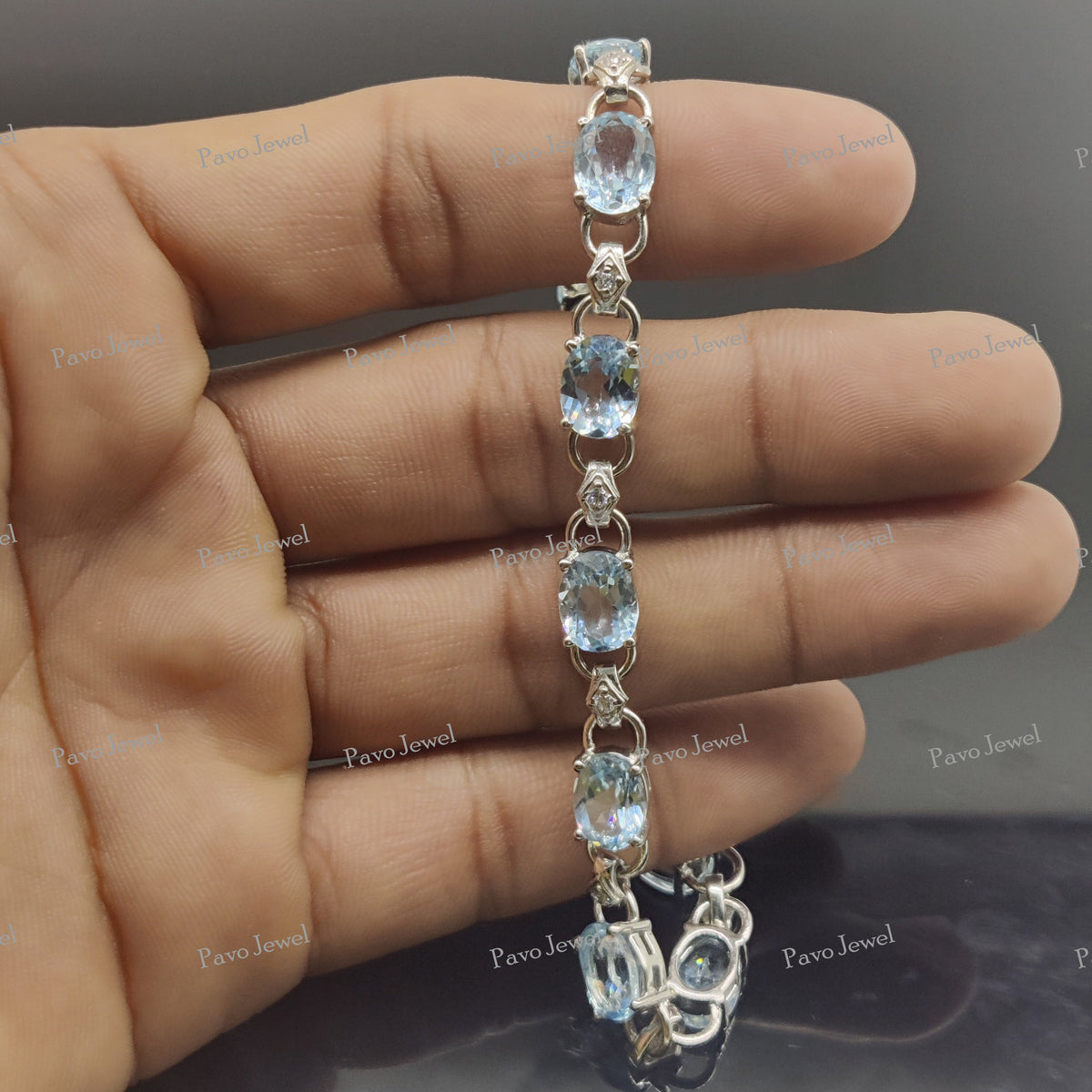 Oval Sky Blue Topaz Tennis Bracelet, Sterling Silver, December Birthstone Jewelry