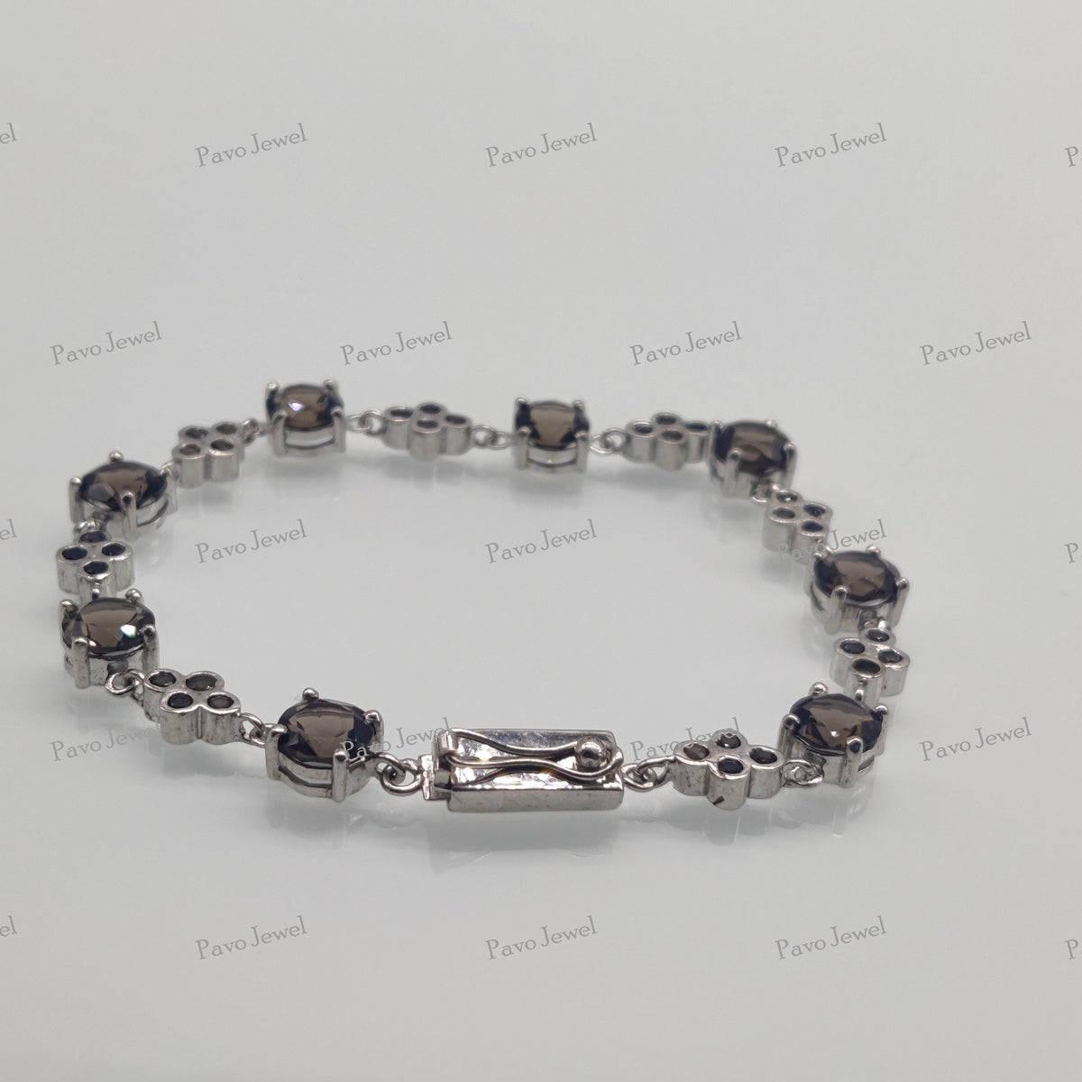 Smoky Quartz Sterling Silver Bracelet Natural Gemstone Jewelry Gift for Women