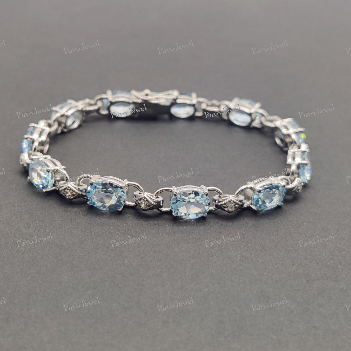 Natural Blue Topaz Gemstone Tennis Bracelet Sterling Silver Handmade Jewelry