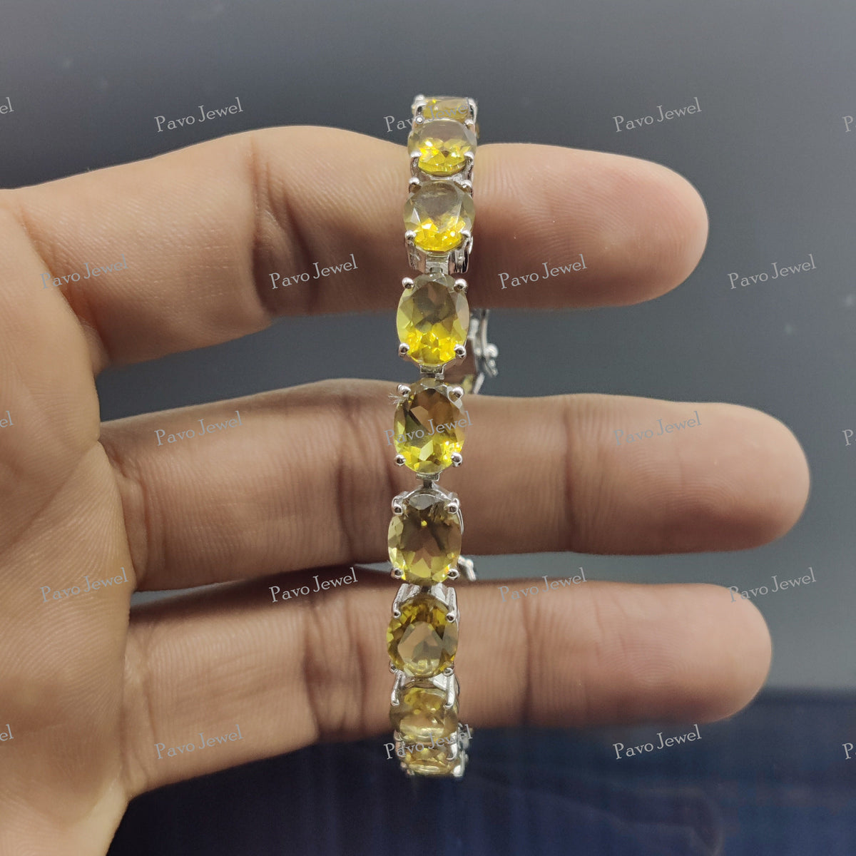 Natural Bear Quartz Gemstone Tennis Bracelet, Handmade Sterling Silver 925