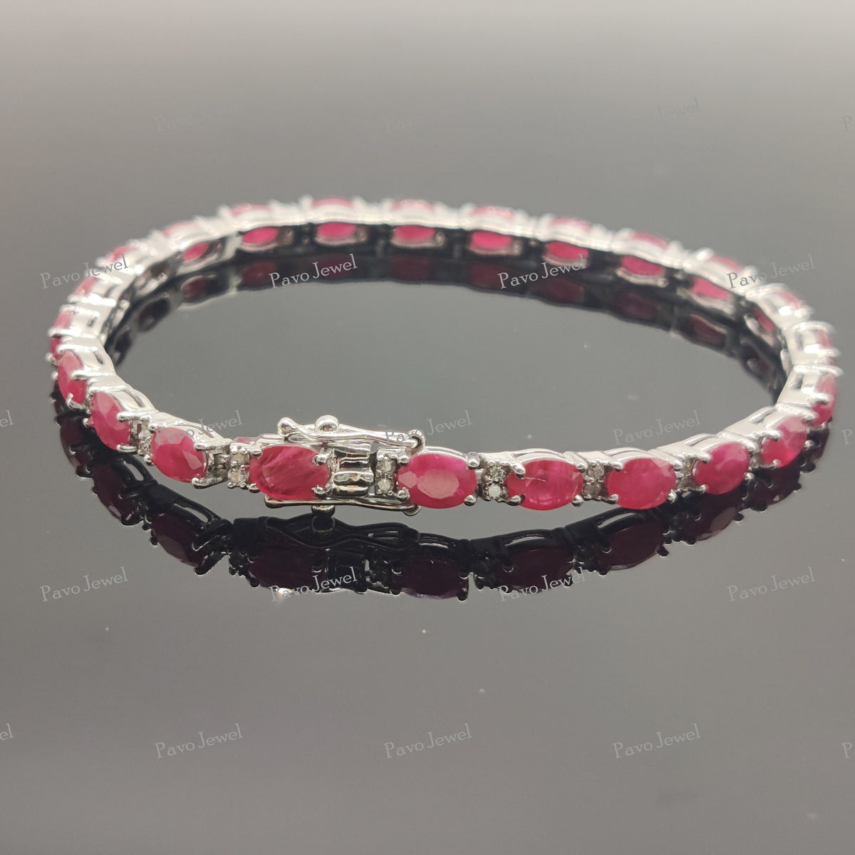 Genuine Ruby Bracelet Sterling Silver Anniversary Gift, Bridal Jewelry, Birthstone