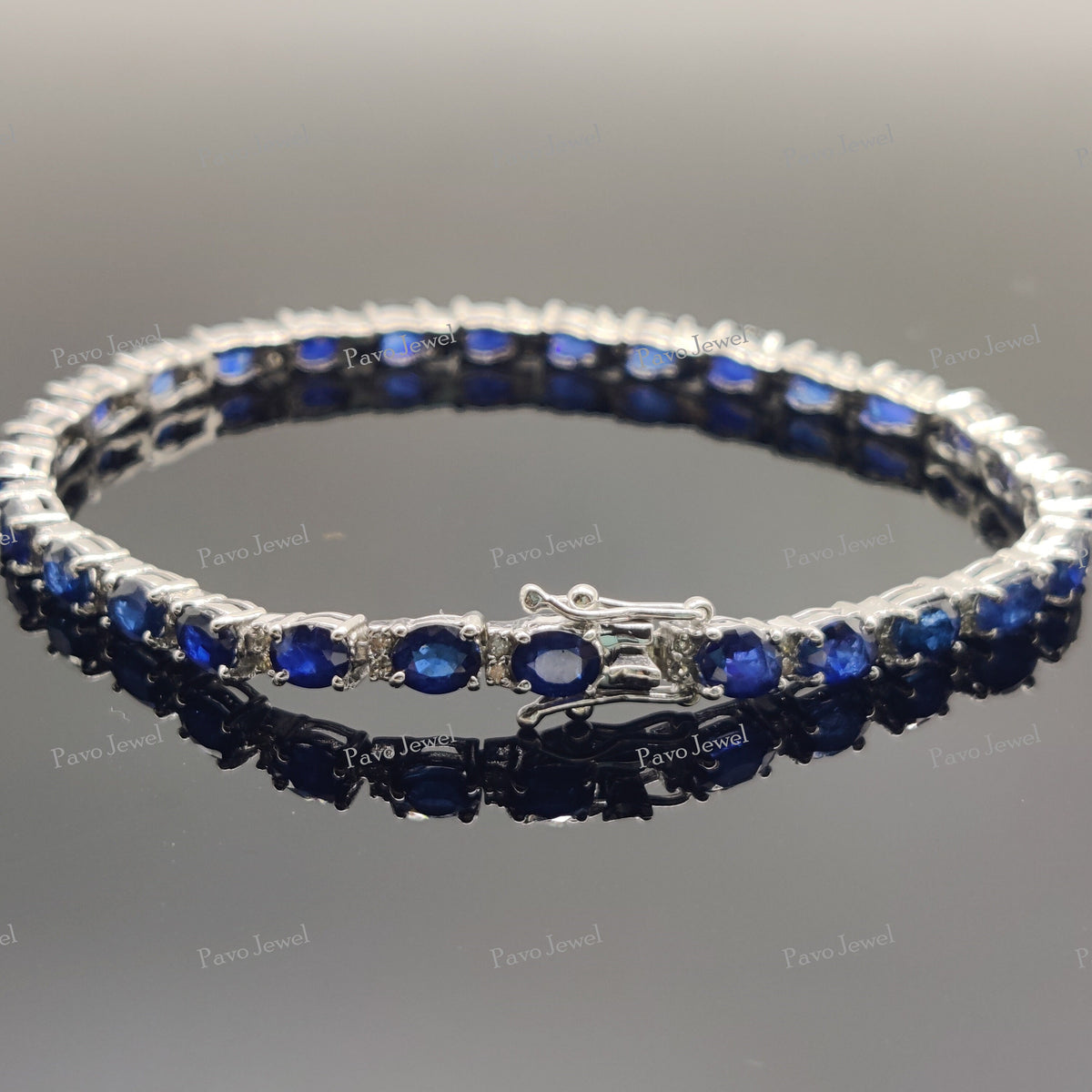 Blue Sapphire Bracelet, Tennis Sterling Silver Handmade Jewelry