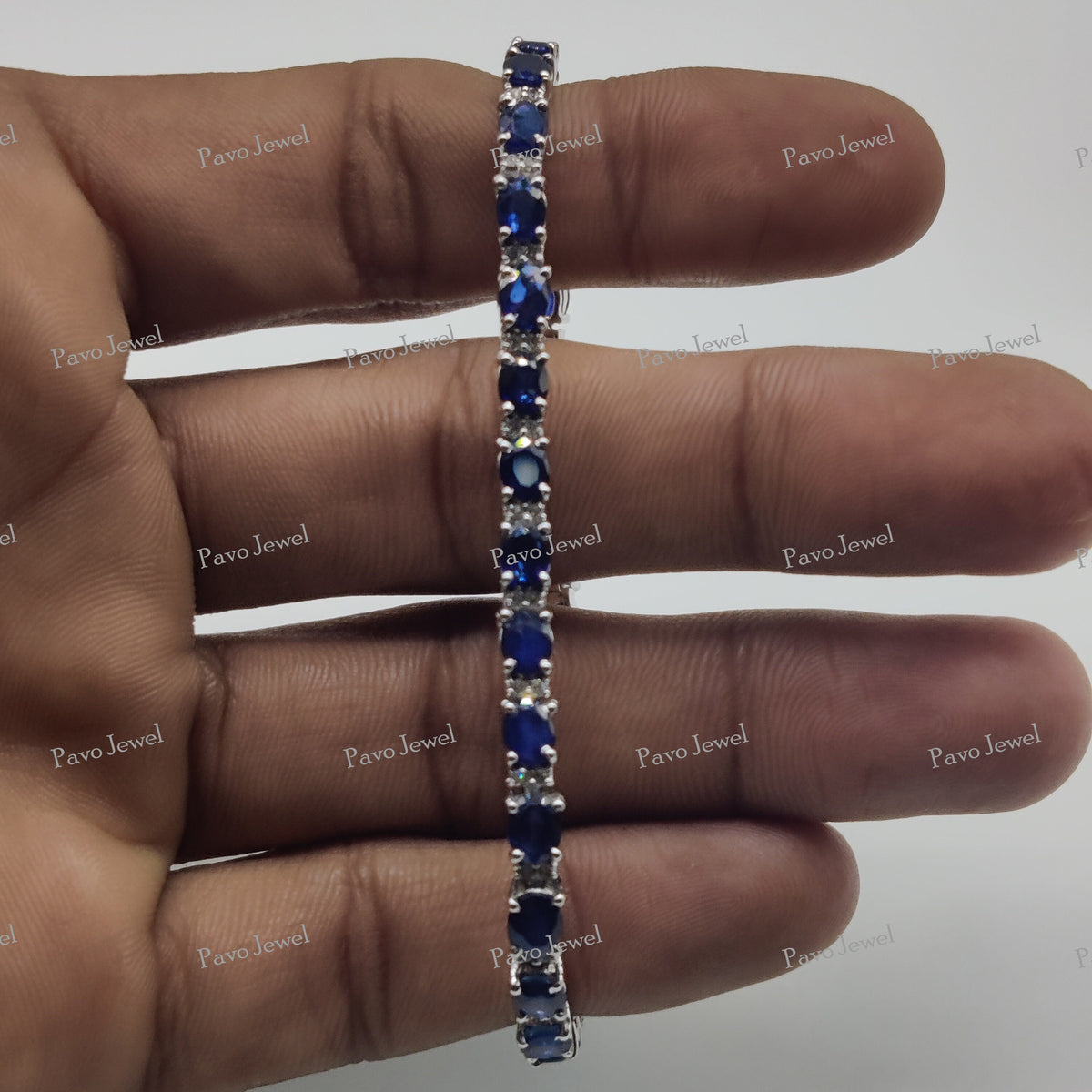 Blue Sapphire Bracelet, Tennis Sterling Silver Handmade Jewelry
