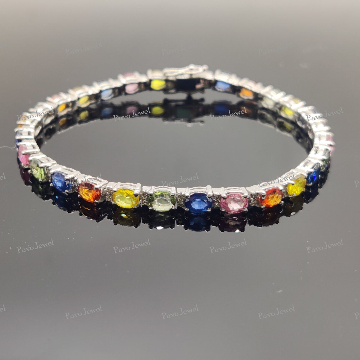 Delicate Multi Sapphire Charm Bracelet Minimalist Silver Jewelry