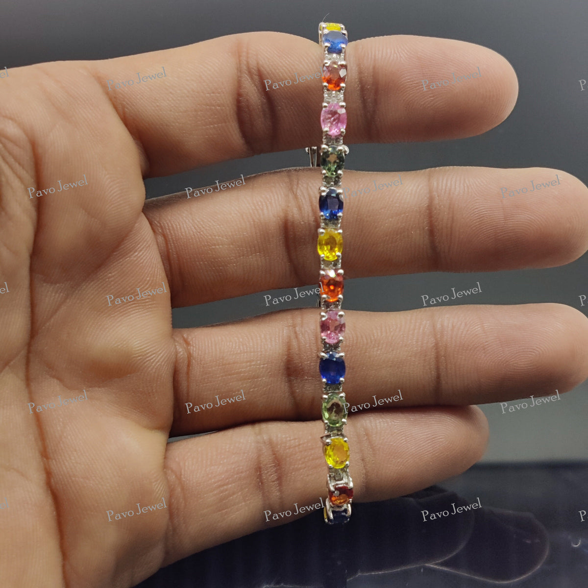 Delicate Multi Sapphire Charm Bracelet Minimalist Silver Jewelry