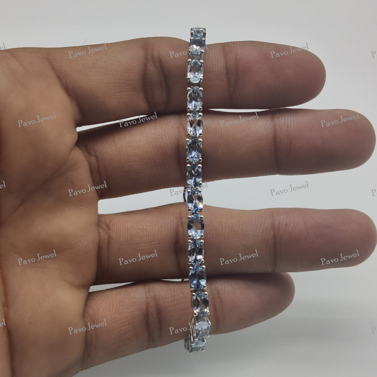 Aquamarine Tennis Bracelet, Sterling Silver Handmade Gemstone Jewelry Birthstone Gifts