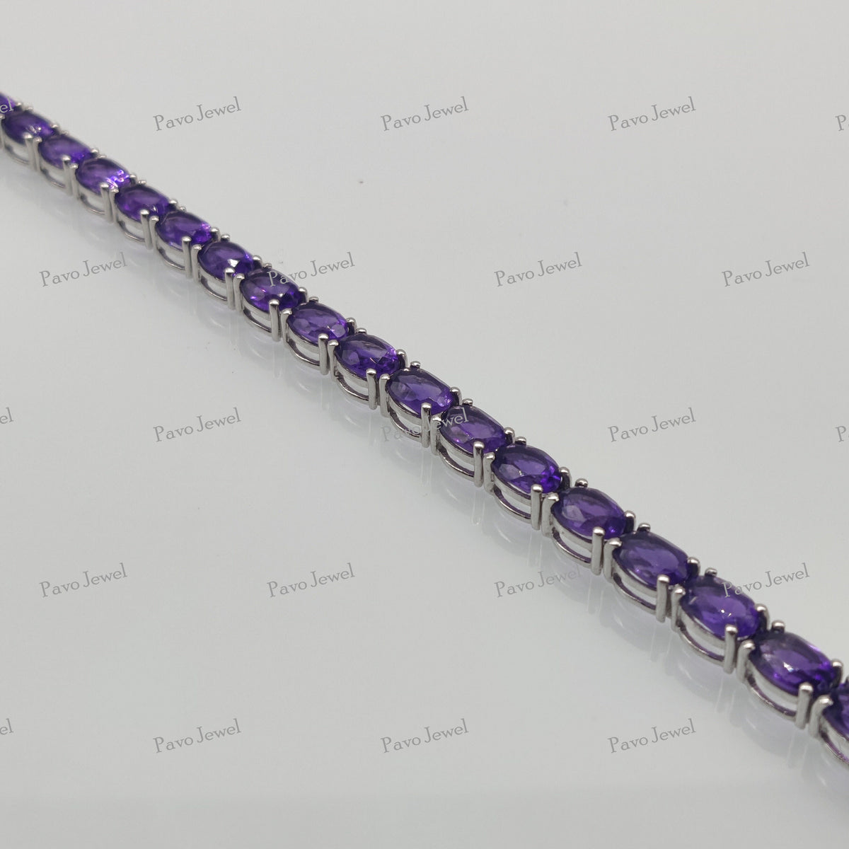 Natural Amethyst Oval 925 Sterling Silver Tennis Bracelet