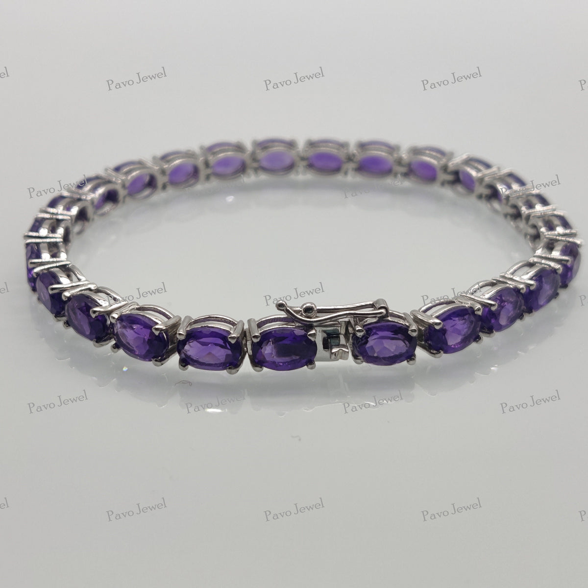 Natural Amethyst Oval 925 Sterling Silver Tennis Bracelet