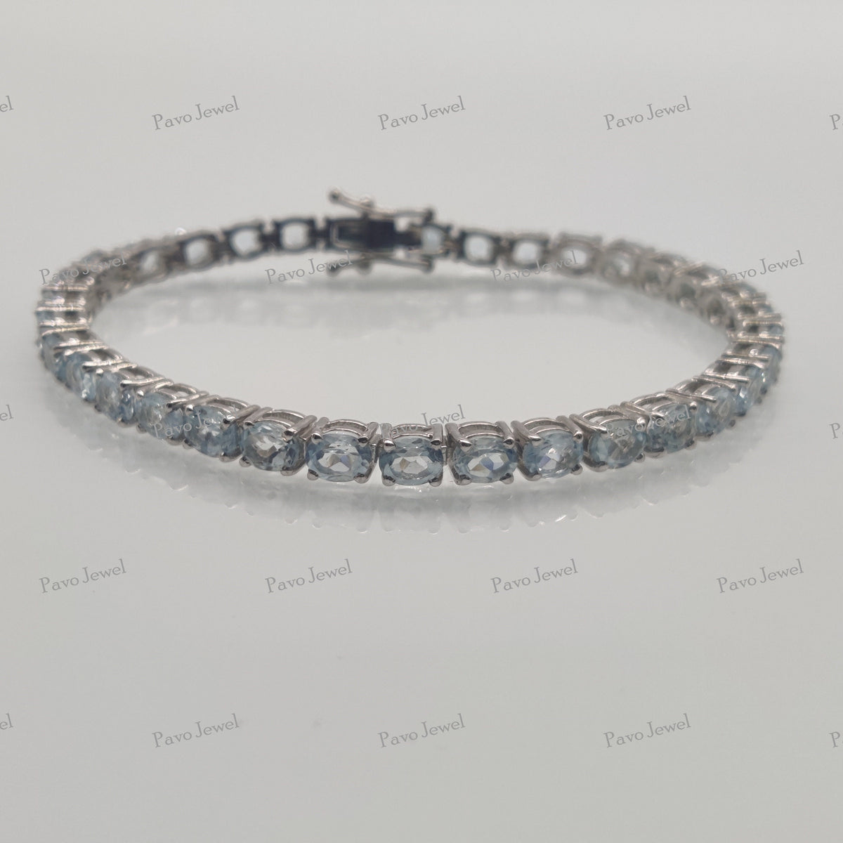 Natural Blue Topaz Bracelet, Sterling Silver Oval Cut Jewelry , Handmade Gemstone Tennis Bracelet